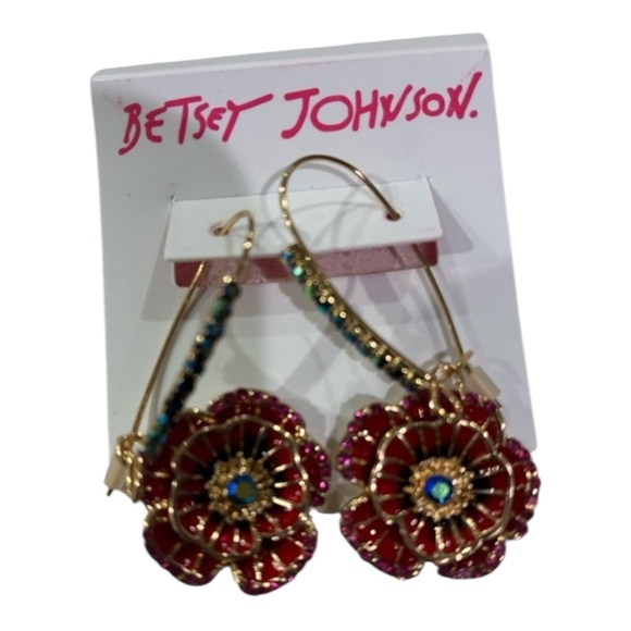 ๐ชท Betsey Johnson Gold-Tone Multi-Crystal Flower Drop Earrings - Picture 6 of 10